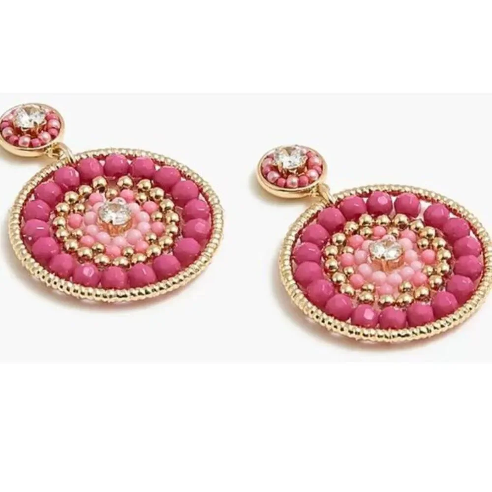 J CREW Women's Beaded Circle Statement‎ Pink Earrings Drop Party Prom